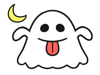 色付きハロウィンの舌を出したお化けのイラストと月