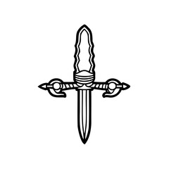 A stylized dagger with ornate hilt and crossguard, isolated