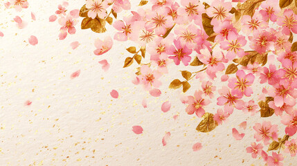 Fototapeta premium 金箔散らしの桜が舞う和紙テクスチャ 