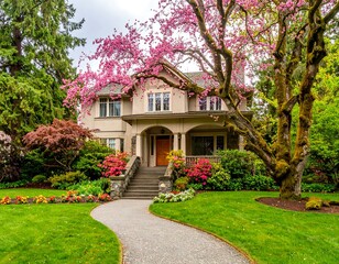 Fototapeta premium A beautiful home with spring blossoms