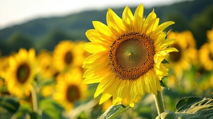 Obraz premium Close-up of a vibrant sunflower in a field.