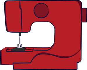 Red Sewing Machine - Tailoring and Craft Equipment. Red sewing machine vector illustration, symbolizing tailoring, handmade crafts, fashion design, and DIY projects. Perfect for creative artwork
