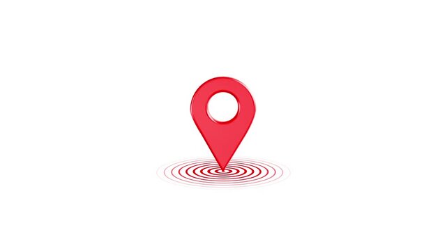 Red Map Pointer 3D Rotating and Jumping Animation, 3D red map location pin bouncing and rotating animation on a transparent background. Perfect for GPS navigation, maps, travel videos, concept. 