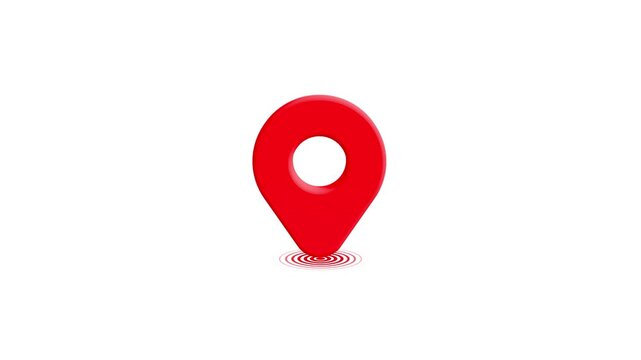 Red Map Pointer 3D Rotating and Jumping Animation, 3D red map location pin bouncing and rotating animation on a transparent background. Perfect for GPS navigation, maps, travel videos, concept. 