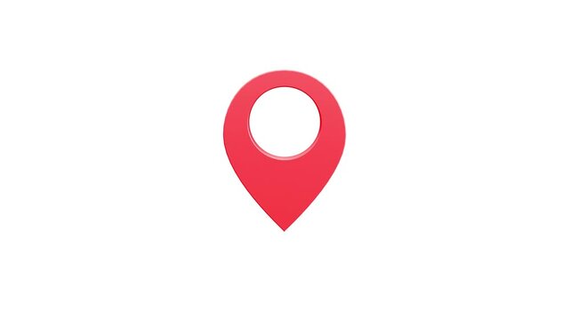 Red Map Pointer 3D Rotating and Jumping Animation, 3D red map location pin bouncing and rotating animation on a transparent background. Perfect for GPS navigation, maps, travel videos, concept. 