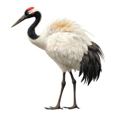 Obraz premium Png of redcrowned crane standing gracefully isolated on transparent background, showcasing its elegant feathers and distinctive red crown in a serene pose
