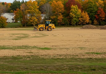 Yellow Bulldozer on Construction Site in Autumn. Generative Ai