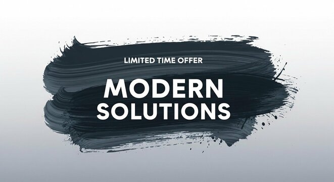 Brushstroke banner offering modern solutions with a limited time opportunity for clients