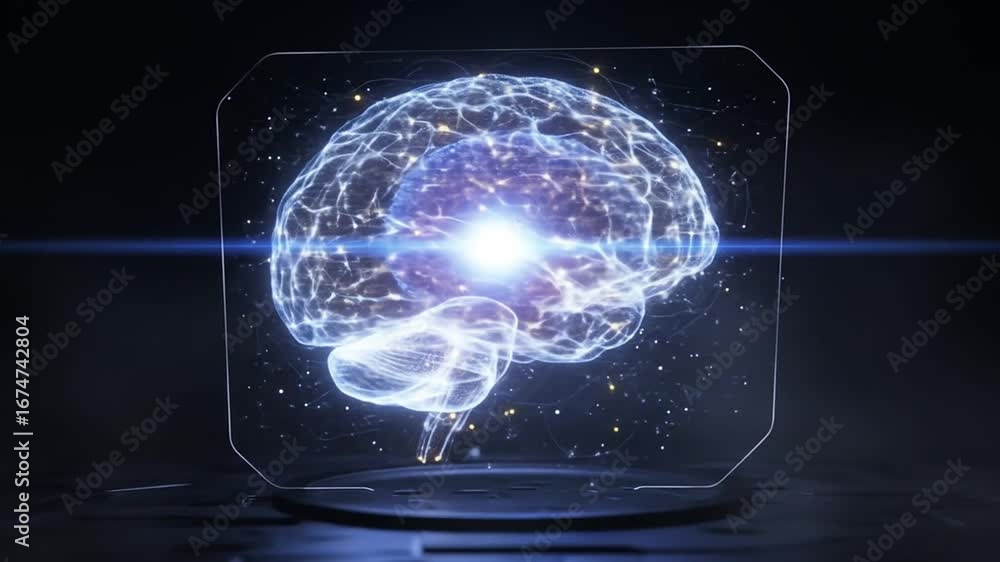Poster futuristic technology brain scan animation, neural network concept visualization