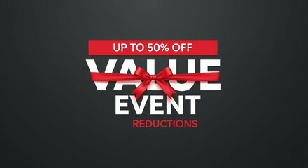 Promotional graphic showcasing a value event with up to 50 percent off offer announcement