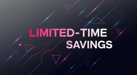 Sleek dark sale banner featuring limited time savings with futuristic geometric shapes