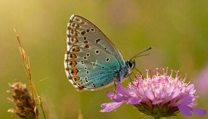 Obraz premium A butterfly on a flower in a sunlit field