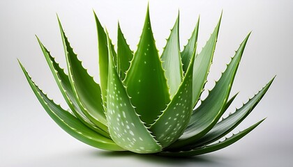 Fototapeta premium a lush green aloe vera plant with thick fleshy leaves isolated on a clean white background