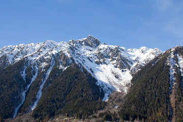 View of the summit of Brévent and Planpraz from Chamonix, Haute-Savoie, France