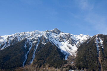 View of the summit of Brévent and Planpraz from Chamonix, Haute-Savoie, France