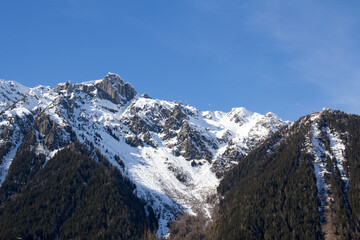 View of the summit of Brévent and Planpraz from Chamonix, Haute-Savoie, France