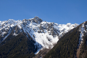 View of the summit of Brévent and Planpraz from Chamonix, Haute-Savoie, France