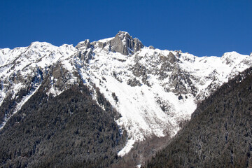 View of the summit of Brévent from Chamonix, Haute-Savoie, France
