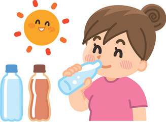 水分補級をする若い女性　熱中症対策　炎天下