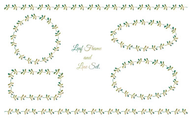 グラデーションカラーの葉っぱのフレームセット。