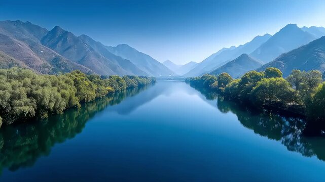 Mountains and Rivers Depend on Each Other Tranquil Lake Beautiful Scenery