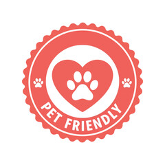 Pet friendly stamp vector illustration dog cat paw heart badge animal welcome seal business sign