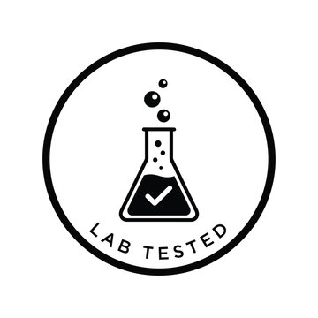 Lab tested flask icon science research chemical flask with checkmark laboratory equipment symbol