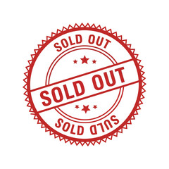 Red sold out stamp, commercial product sold out, stock empty, retail business icon
