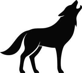 Black Howling Wolf Silhouette – Dark Animal Vector Art, Minimalist High Contrast Design