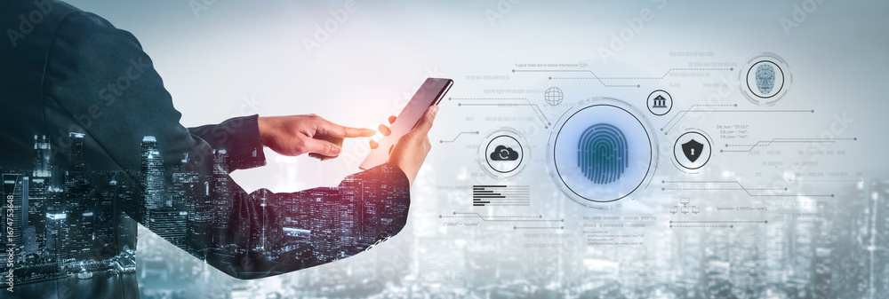 Aufkleber biometric identity system using fingerprint and facial recognition to secure cloud access, protect s
