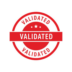 Red circular stamp illustration validated seal graphic approved certification mark quality assurance badge verified document icon