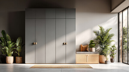 conveyor belt system producing modular wardrobe units with automatic clothing selection highlighting interiors with