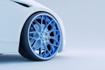 White and Blue Car Wheel 3D Rendering