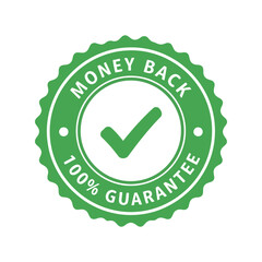 Green money back guarantee seal 100 satisfaction badge quality assurance stamp verified checkmark icon
