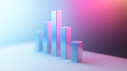 Abstract bar graph in blue and pink light showing growth and decline.