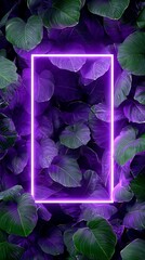 Purple Neon Frame and Tropical Foliage