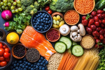 Colorful array of fresh, nutritious foods