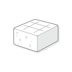 A minimalist black and white line art illustration of a block of firm tofu with a scored top.