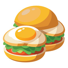 Breakfast sandwiches with eggs on a white background