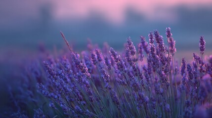 Fototapeta premium Vibrant lavender fields bloom at sunset in a serene landscape of purple hues
