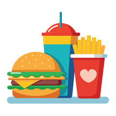 Fast food combo meal with burger fries and drink illustration