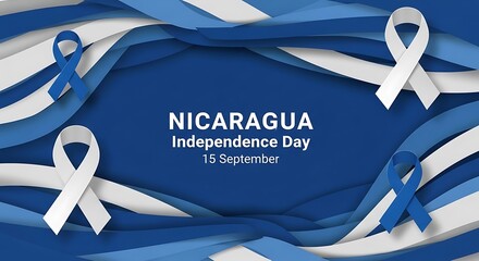 Nicaragua Independence Day Celebration with Ribbons and Layered Blue Design