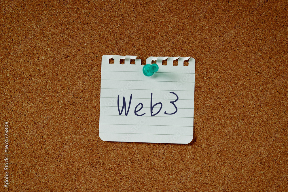 Poster there is a piece of paper with the word web3. it is as an eye-catching image.