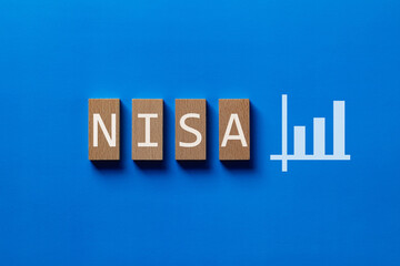 There is wood block with the word NISA. It is an abbreviation for Nippon Individual Savings Account as eye-catching image.