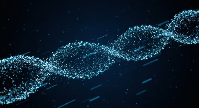 AI Artificial Intelligence Technology DNA Helix Visualization with Neural Network Dots