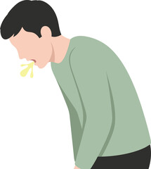Illustration of Sick Person Vomiting - Man Bending Forward with Nausea and Stomach Illness Symptom