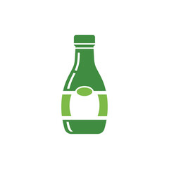 A stylized green bottle with a white label, suggesting a beverage or sauce.