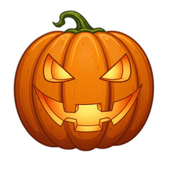 3D cartoon jack o lantern with a spooky face on a transparent background for Halloween.