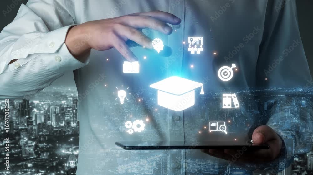 Aufkleber online education boosts access to learning. learn anytime through flexible platforms. education tech