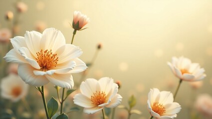 Soft Dawn with Blooming Flowers Field.